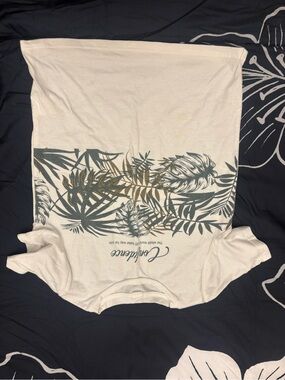 SHEIN White Tee with Green and Gold Tropical Print